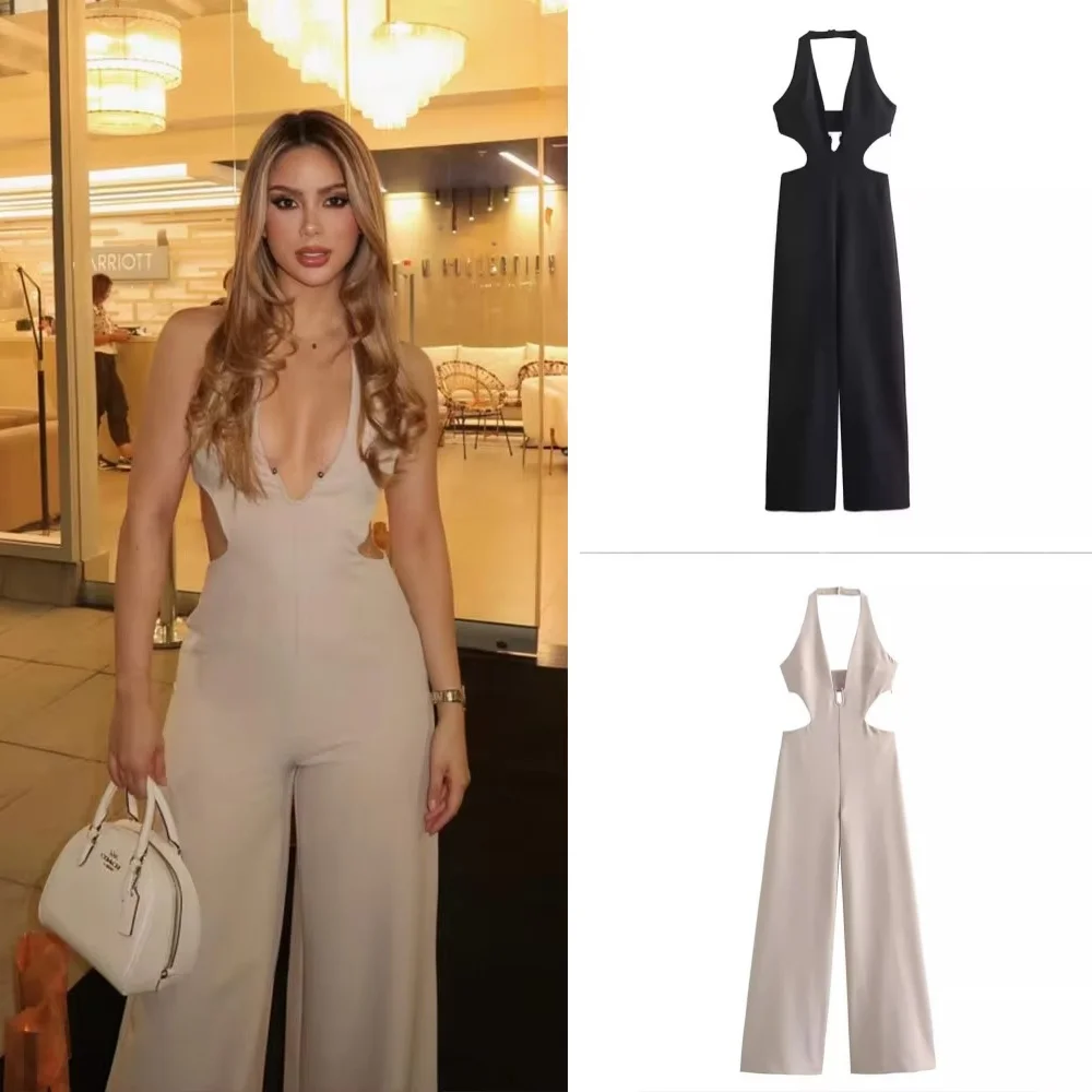 Off Shoulder Long Jumpsuits Woman 2024 Summer Women Hanging Neck Sexy Sleeveless Long Jumpsuit Woman Streetwear Romper