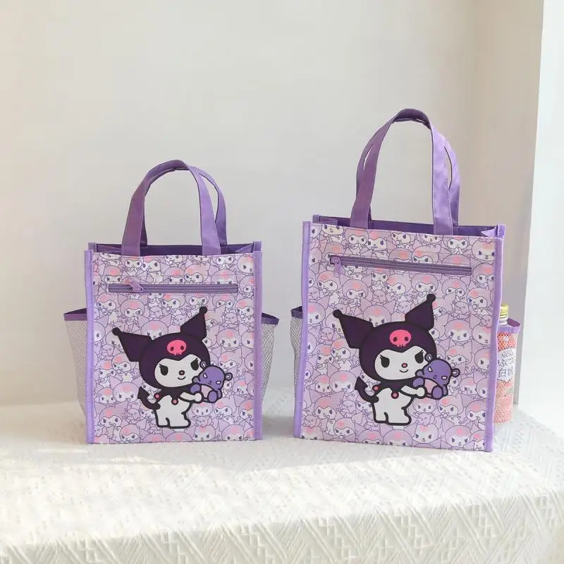 Sanrio-Bolsa Tutorial de melodía de Hello Kitty Kuromi, bolsa de maquillaje de doble capa de tela Oxford, bolsa de lección, bolsa portátil estampada para estudiantes