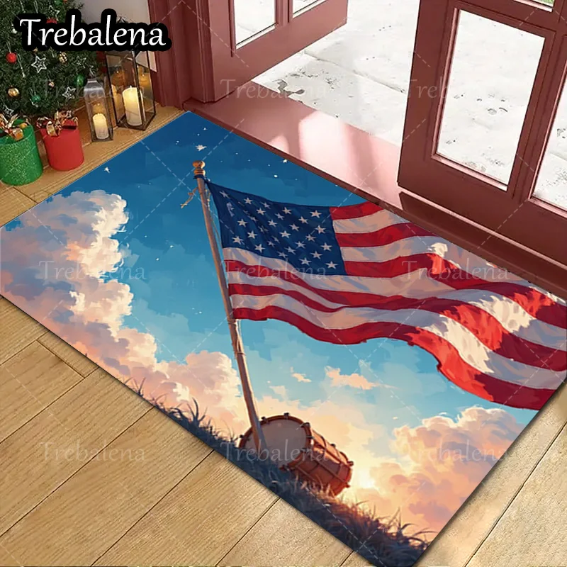 

1pc Welcome Door Mat American Flag Sky Clouds Doormat Patriotic Home Decor Floor Mat