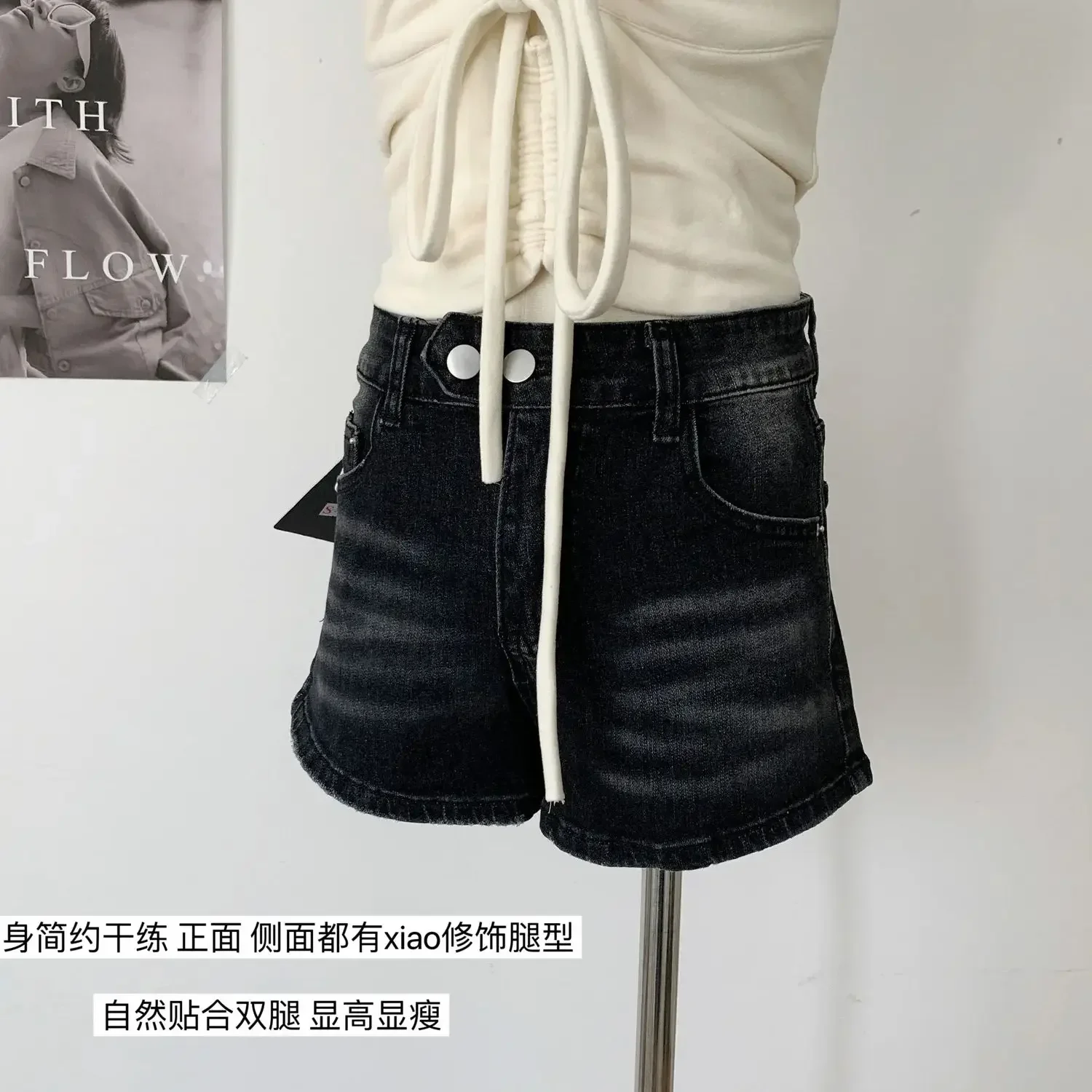 Women Black Gothic Denim Shorts High Waist Wide Mini Cowboy Shorts Harajuku Y2k Vintage Korean Jeans Short Pants Clothes Summer