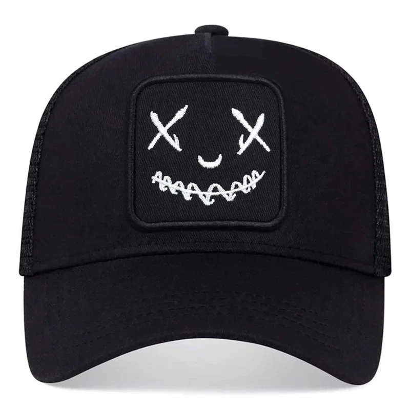 Baseballowy Unisex czapka z daszkiem z motywem twarzy i naszywką męskie damskie letnie czapka typu Trucker