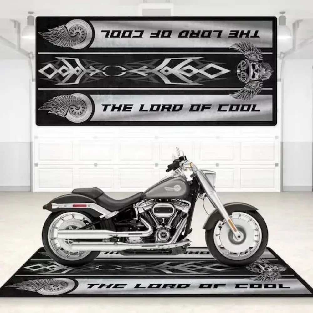 Crystal Velvet Motorcycle Mat, Anti-Slip Garage Floor Mat for Harley/Honda, Flame/Tribal/Racing Style, Motorbike Parking Rug view 4