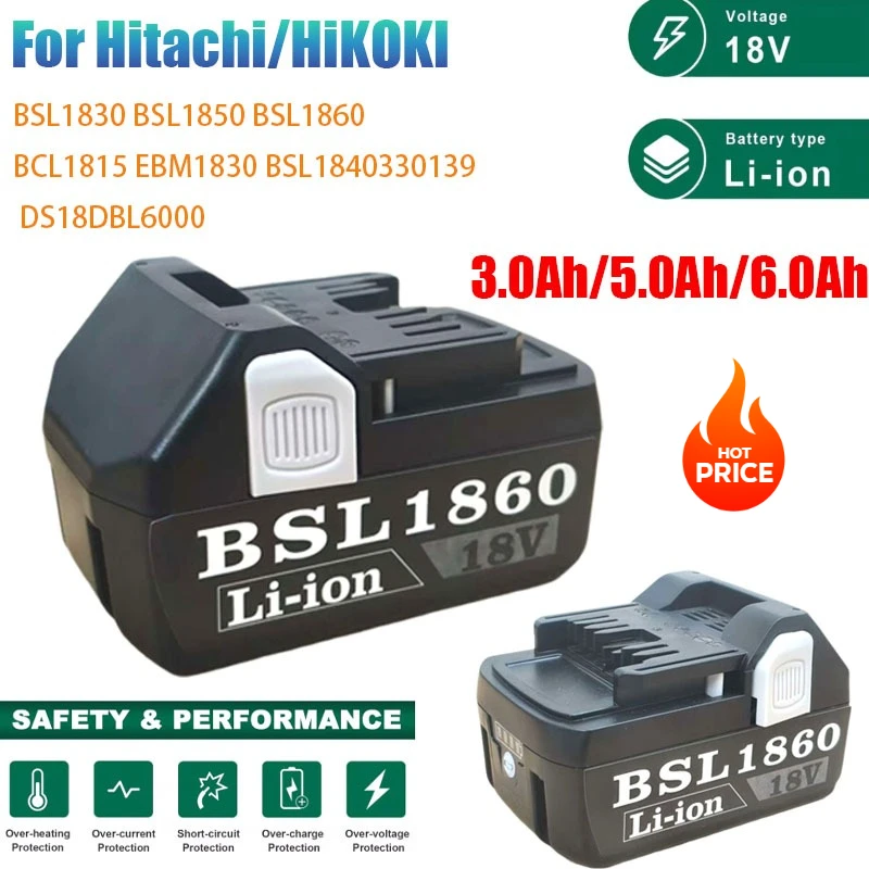 

For Hitachi Tool Battery 18V 3000mAh-6000mAh Lithium Replacement Battery for Hitachi PowerTools BSL1830BSL1840 DSL18DSAL