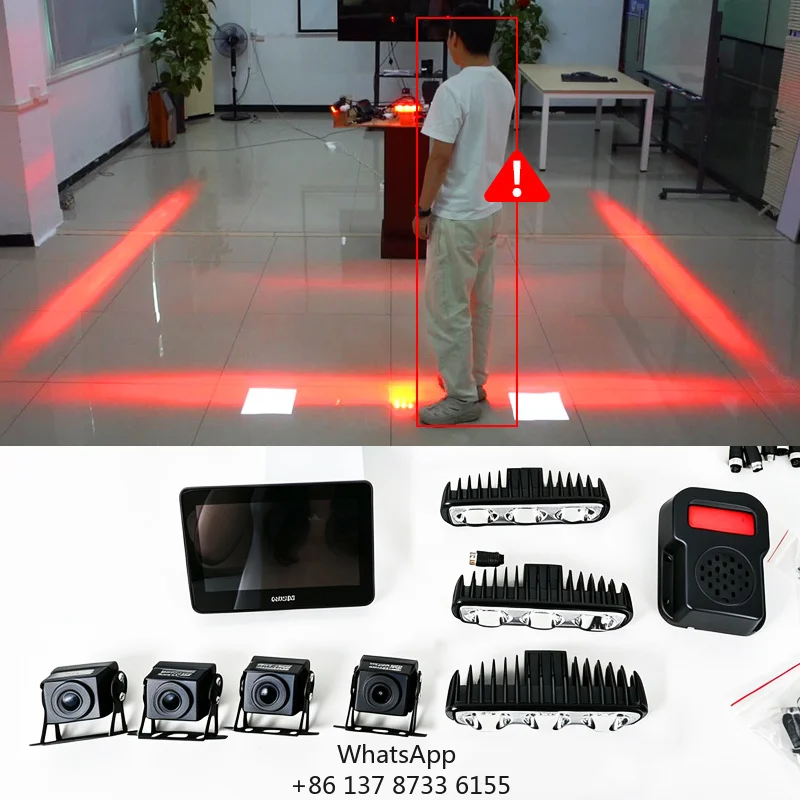 SF-416 4 Channel AHD Blind Spot Monitoring System Reversing Camera Kit With Red Linear Warning Light For Forklift Excavator