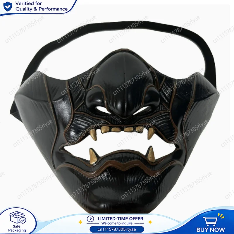 Japanese Warrior Half Face Resin Mask Halloween Cosplay Party Grimace Mask Dark Man Woman Costume Decoration