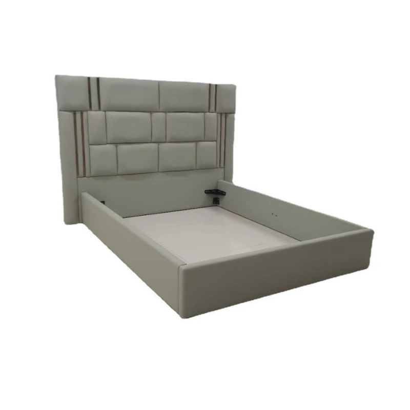 

Italian light luxury cowhide master bedroom bed, modern simple luxury double bed