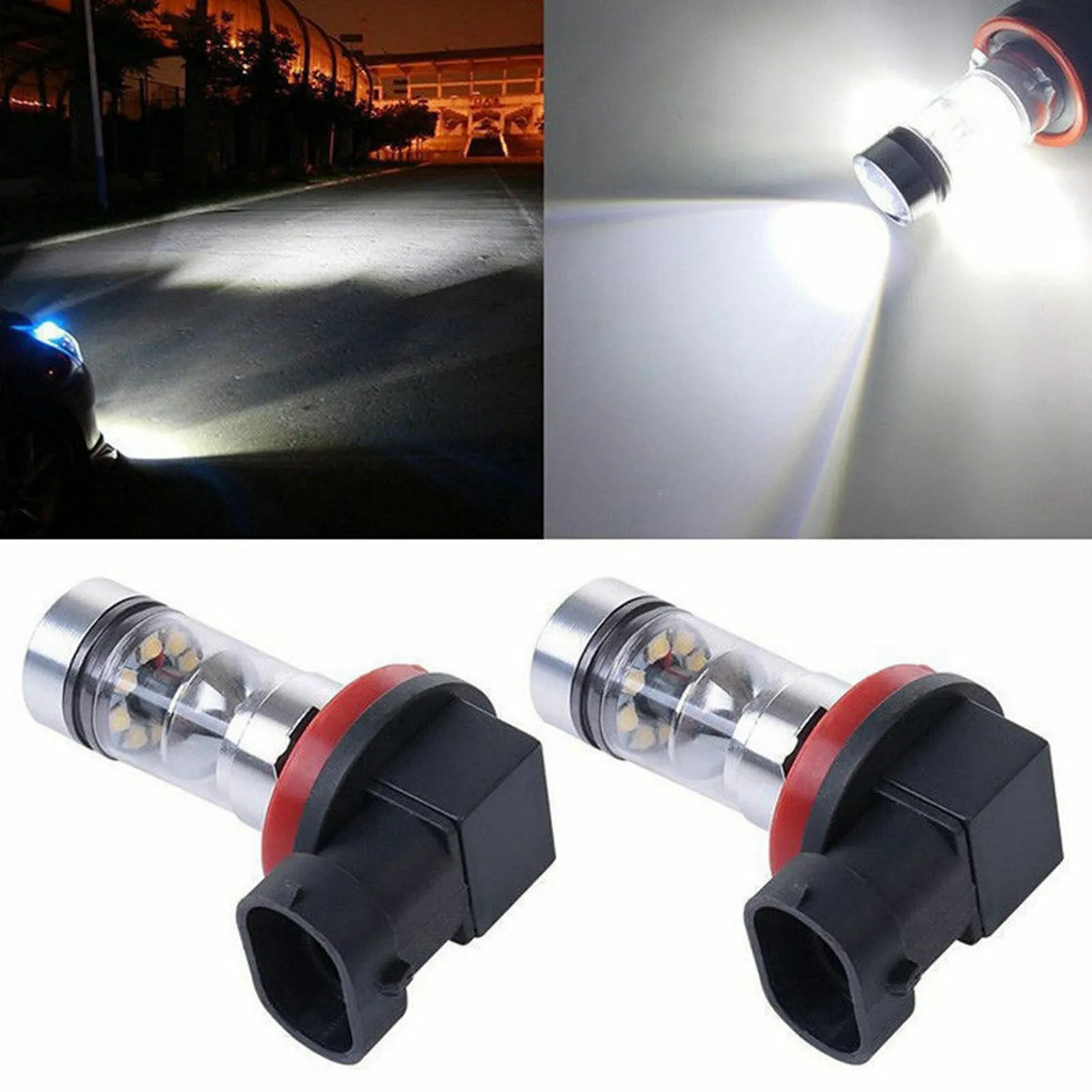 

Plain 4X H8 H11 H16 6000K White 100W High Power LED Fog Light Driving Bulb DRL