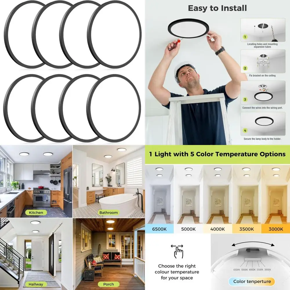 

Светодиодный потолочный светильник 9x18 Вт с регулируемой яркостью, 3000K-6500K, низкопрофильный, для кухни, прихожей, гардеробной - черный