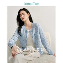 INMAN commuter striped Cardigans 2024 Autumn Knitwear Women's sweater Elegant crew neck long-sleeved knitted outerwears