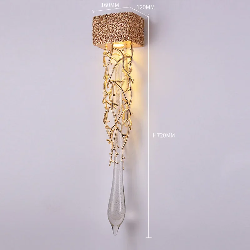 

Nordic Crystal Gold Pendant Lamp Luxury Sconce Pendant Light For Living Room Bedroom Stair Aisle Creative LED Wall Light