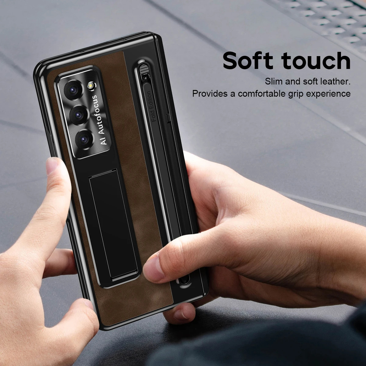 Skórzany uchwyt na długopis z etui na rysik do Samsung Galaxy Z Fold7 6 5 4 Szklana osłona zawiasu ekranu do Z Fold 6 Slim — zdjęcie produktu 4