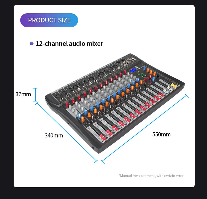 Hot Selling 12 Channel DJ Mixer Console Audio Mixer Connect Power Amplifier Audio Sound Cards with USB Computer