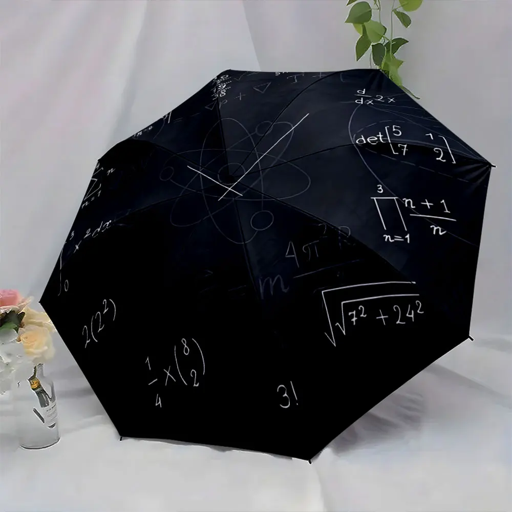 Mathematical Physics Design On Dark Themed Umbrella portable waterproof sun rain umbrella for outdoor travel beach