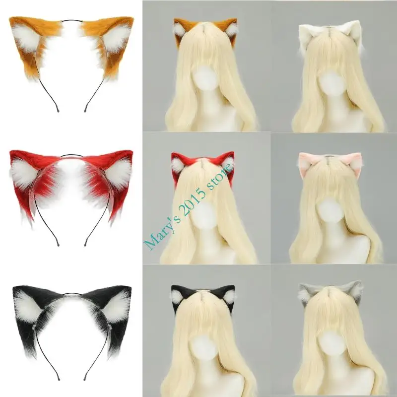 

E15F Realistic Faux Furs Cats Ears Headbands With Bendable Design For Roleplay Costume Parties Halloween Theme Event Dressingup