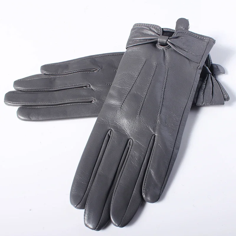 GOURS-guantes de piel auténtica para mujer, manoplas suaves y cálidas de piel de cabra, finas, a la moda, color negro, otoño e invierno, GSL045