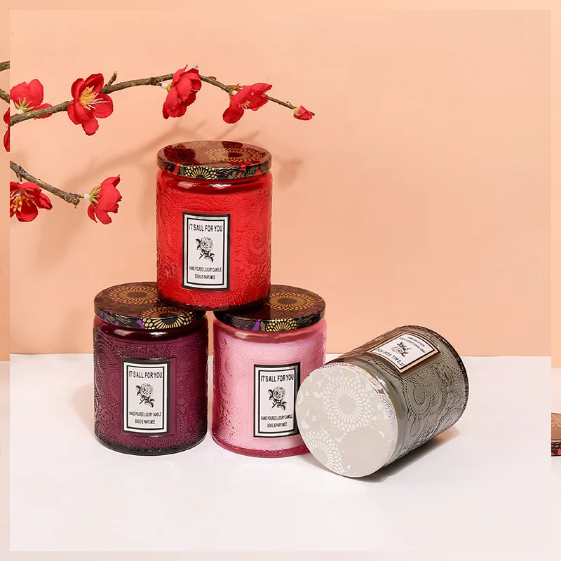 Embossed bottle soybean scented candle household indoor premium sense lasting fragrance birthday wedding