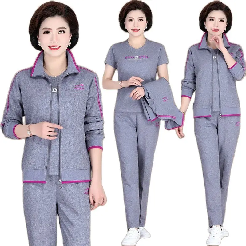 

High quality Sporting suit female New Spring autumn Middle age clothing Leisure Women sports sweatshirts Cotton 3-piece set 5XL