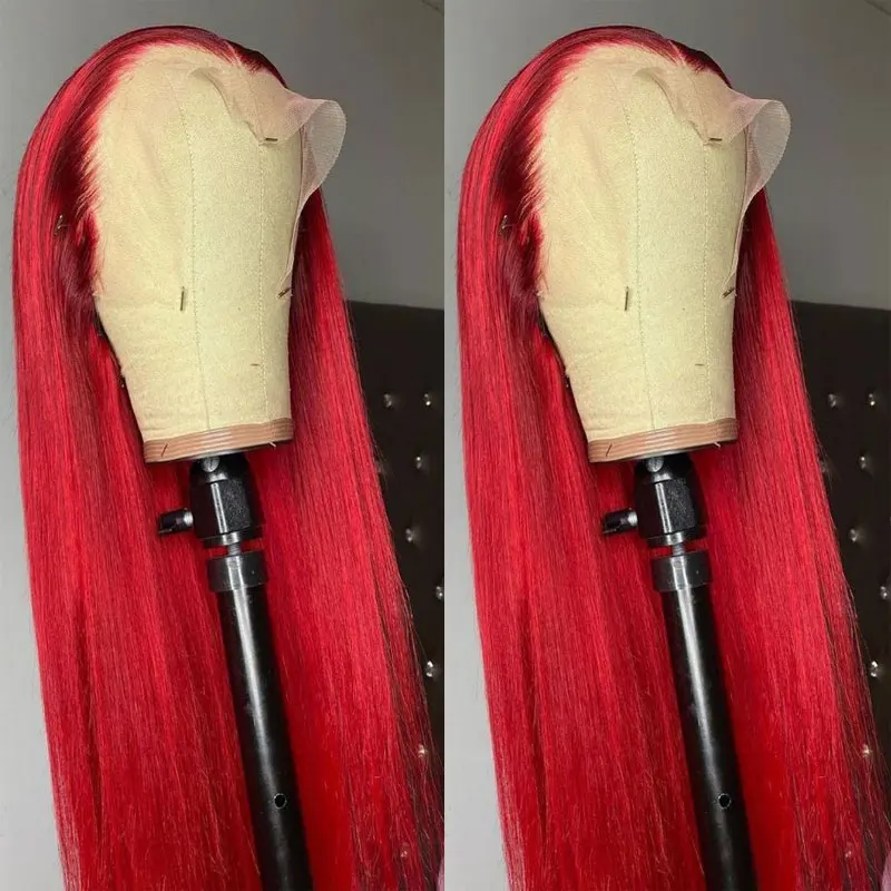 Bright Fire Red Straight Hair Wig Synthetic 13x4 Lace Front Wigs High Quality Heat Resistant Fiber Hair For Black Women Cosplay