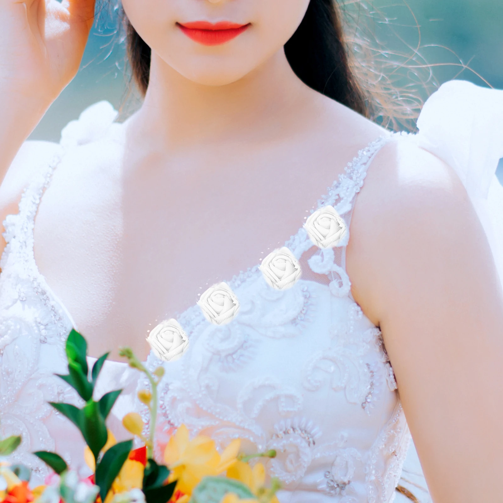 

144 Pcs Mini Rose Head Artificial Flowers Heads Realistic Wedding Decor Headgear Foam Fake Bride