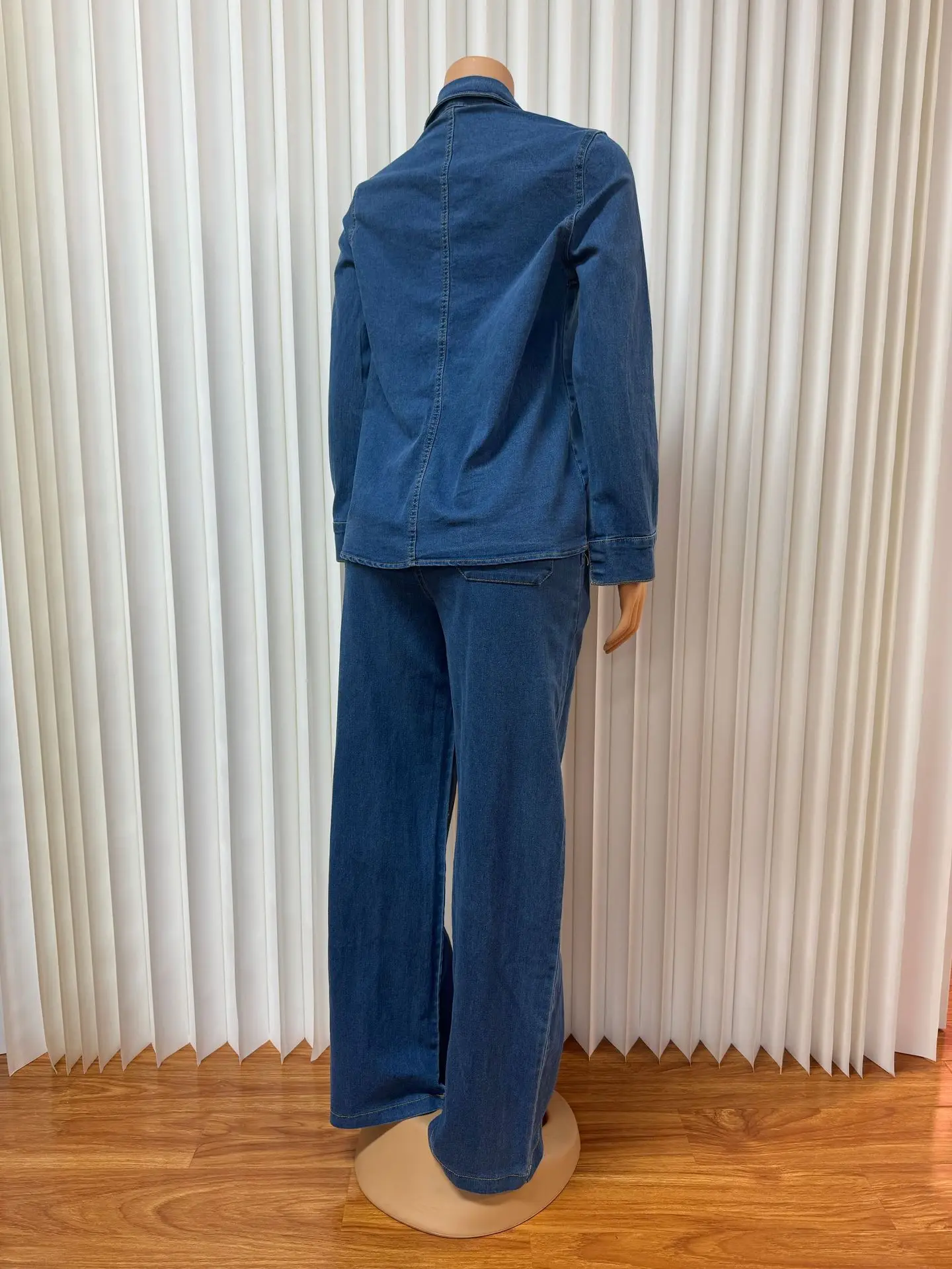 데님 팬츠 세트 여성 투피스 세트 매칭 세트 스트리트웨어 캐주얼 루즈 셔츠 와이드 레그 롱 팬츠 하이웨이스트 Y2K 맘 진