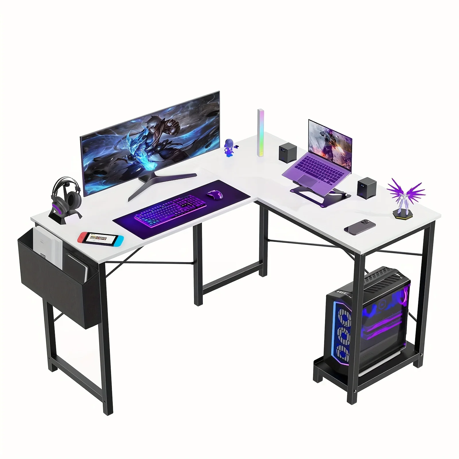 Modern Minimalist L Computer Desk Corner Gaming Table Foldable Workstation With Storage Bag Metal Legs For Home Bedrooms