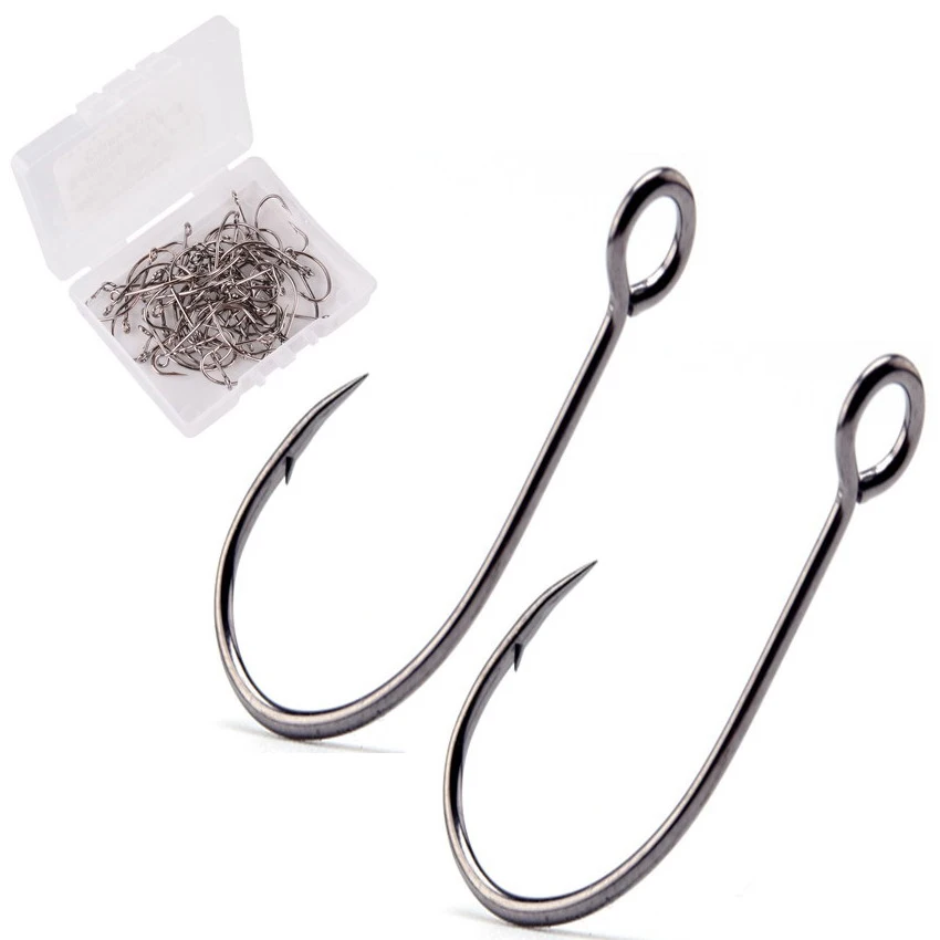 50pcs/box Fishing Crank Hooks Barbed Fishhook Fishing Tackle Box Big Eye Sharp High Carbon Steel Fish Single Hook Carp Jig Hooks