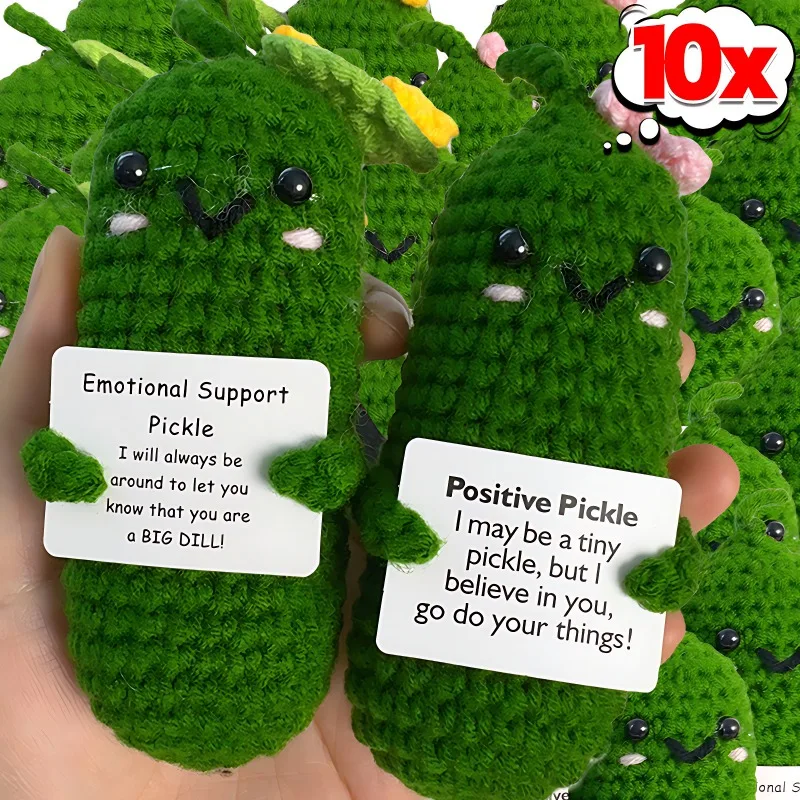 10/1PCS Positive Energy Cucumber Ornaments Cute Mini Handwoven Ornament Funny Cucumber Decoration with Card Gift for Home Decor