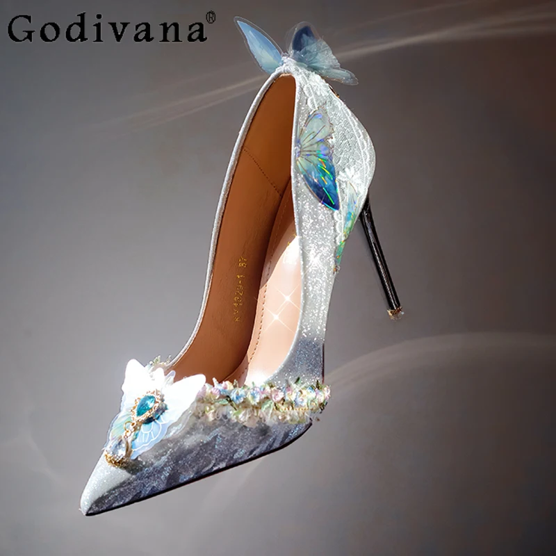 Farfalla Lolita Scarpe Lo fatte a mano Cerimonia per adulti Fine Flash Elf Scarpe da sposa Scarpe da sposa con fiori da donna Scarpe con tacco alto