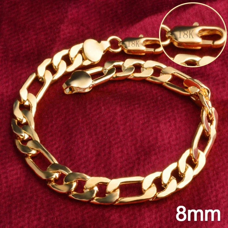 SAIYE-pulsera de oro de 18k para hombre y mujer, brazalete de Cadena lateral de 8 pulgadas, 20cm, 4/6/8/10mm, joyería de compromiso de boda, regalos