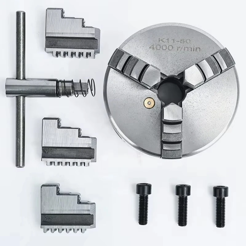 K11-80 80mm Manual 3 Jaw Self-centering Lathe Chuck with Hardened Steel 0.05mm Accuracy for Mini Lathe