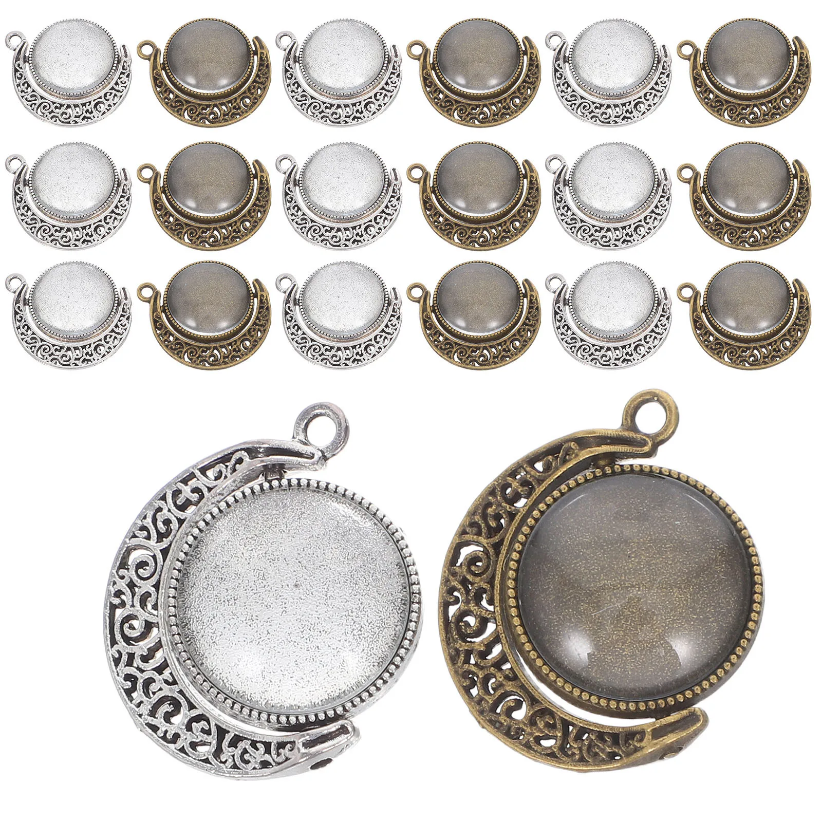 

60Pcs Moon Shaped Pendants Retro Style Bronze Ancient Silver DIY Beads Charms for Necklace Bracelet Keychain Jewelry Making