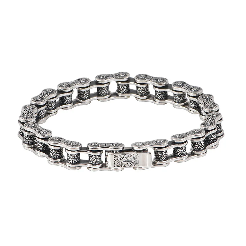BOCAI ใหม่ S925 Silver Vintage บุคลิกภาพแฟชั่น Punk โซ่รถจักรยานยนต์เพชร Pestle สร้อยข้อมือผู้หญิงและผู้ชาย