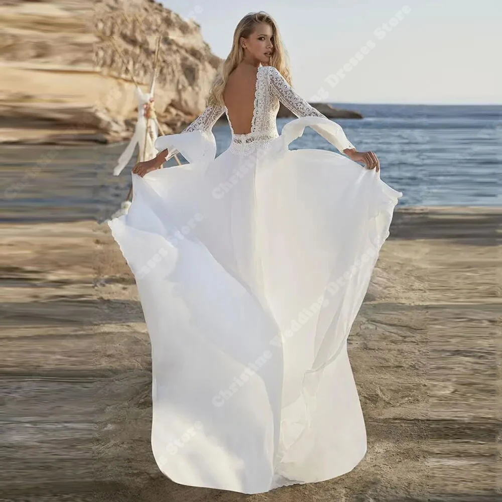 2024 Tulle scollo a v maniche lunghe abiti da sposa celebrità matrimonio su misura a-line abito da sposa Mopping lunghezza Vestido De Novia