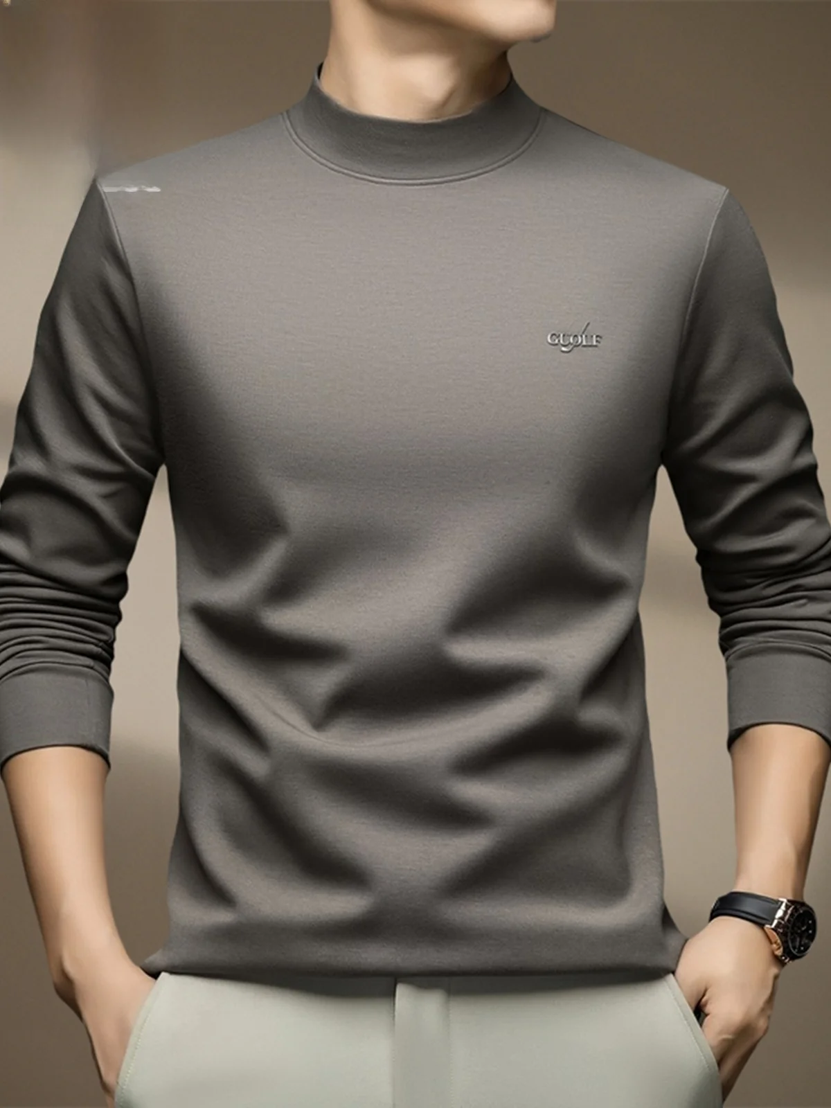 

Мужская свободная толстовка с длинным рукавом и круглым вырезом, модная повседневная футболка из полиэстера с защитой от сминания