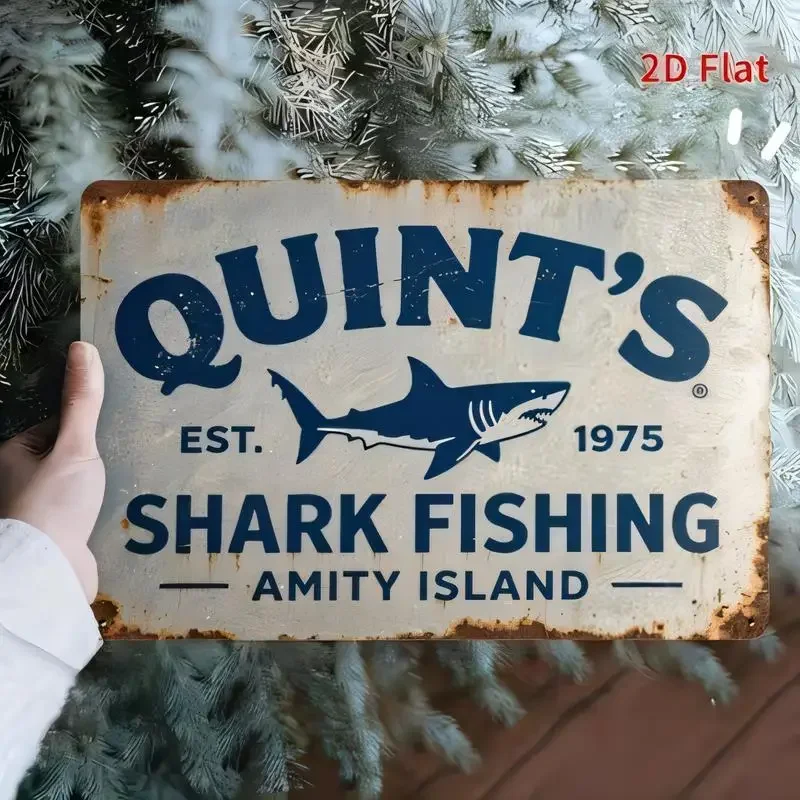 Quint’s Shark Fishing (Est.1975, Amity Island) Vintage Rusted Metal Sign - Retro Shark Wall Art, Iron, for Jaws Fans & Coastal D