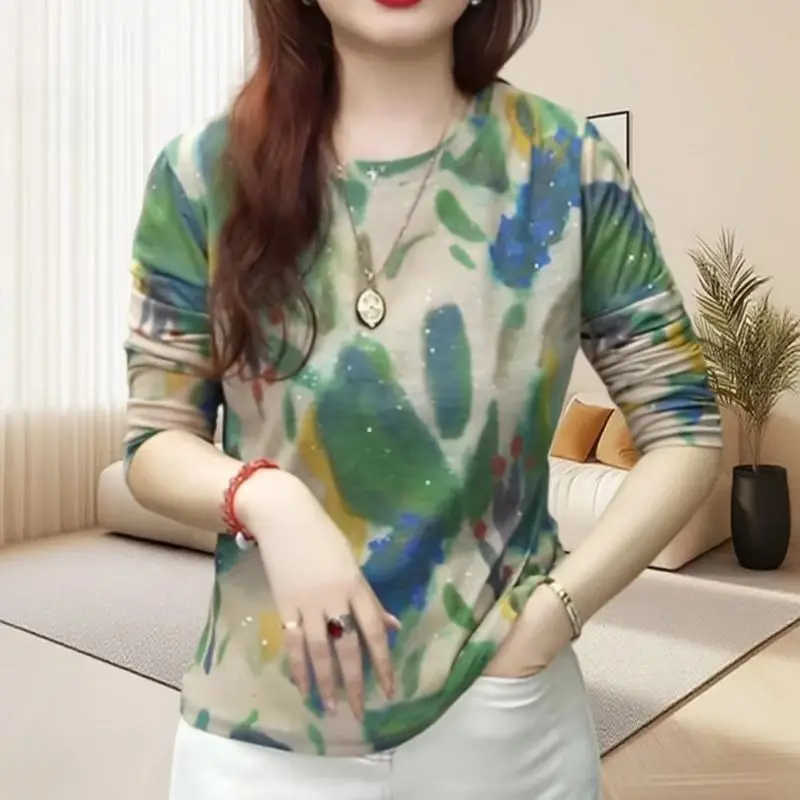 

Нижняя рубашка, футболка с длинными рукавами, повседневная универсальная свободная рубашка в стиле ретро с круглым вырезом, элегантный топ для женщин