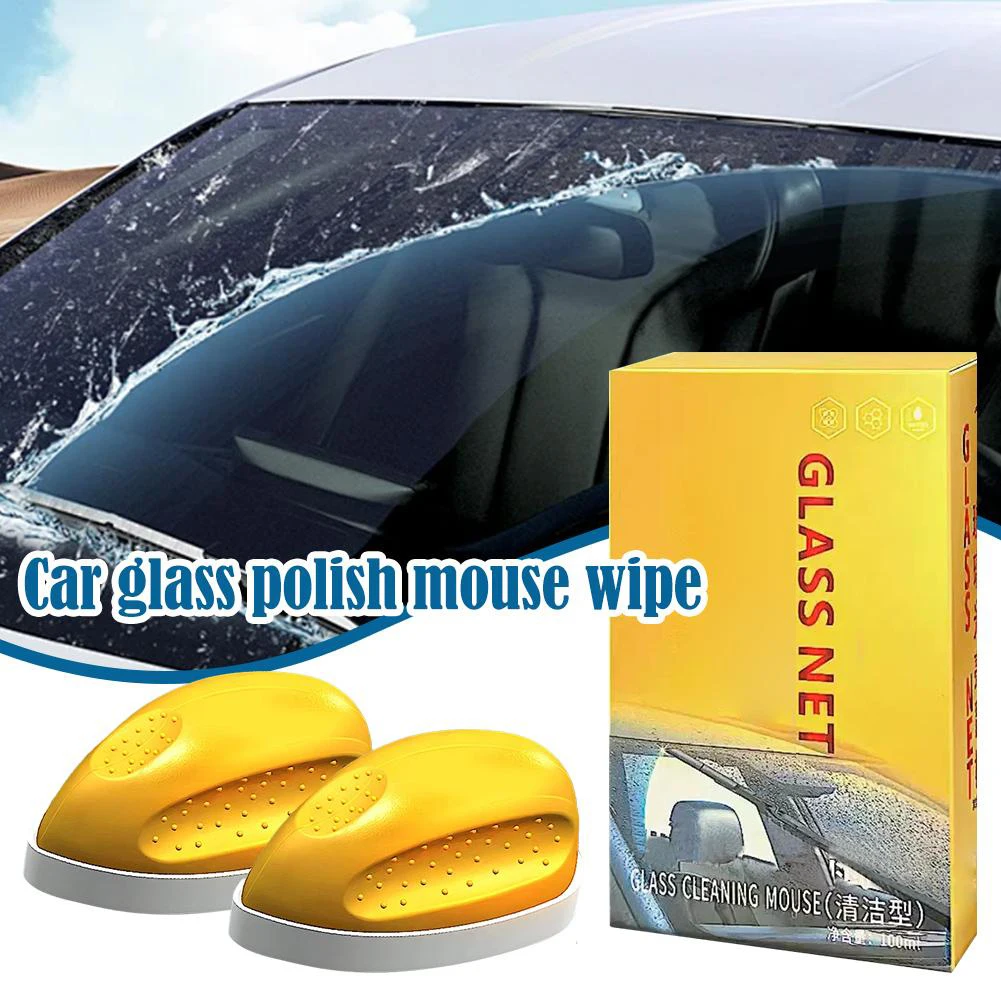 Car Glass Oil Film Remover Brush with Refill Liquid Glass Oil Film Remover Strong Oil Film Removal Auto Glass Cleaning Mouse