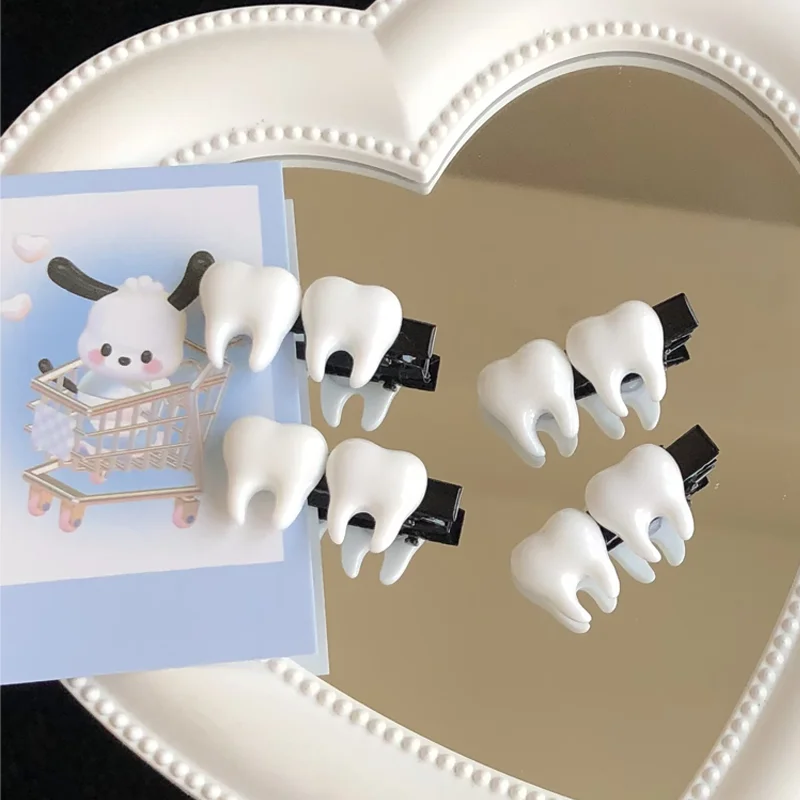 2/10/20PCS Cute Simulation White Teeth Hair Clip Fun Creative Aesthetics Hairwear Trendy Hair Accessories for Women Dentist Gift