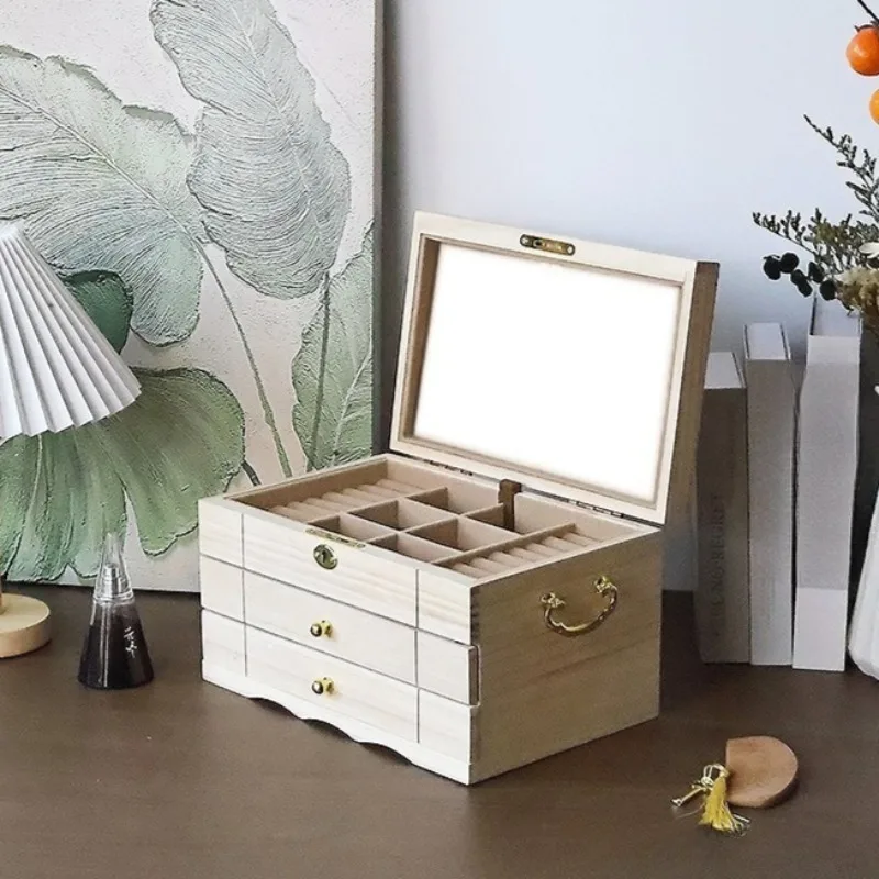 Solid Wood Jewelry Box Large Capacity Detachable Ring Earring Necklace Storage Boxes Modern Minimalist Creativity Jewelry Box