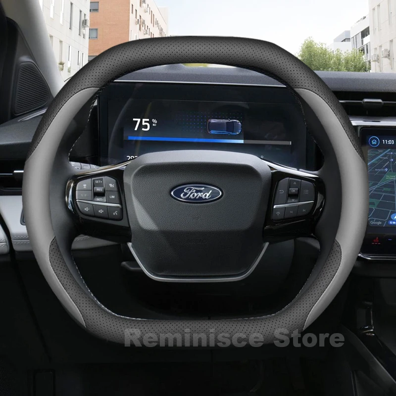 

Leather Car Steering Wheel Cover for NEW Ford PUMA 2025 2026 sweat absorbing Auto Steering Wheel Cover Ford PUMA Accessories