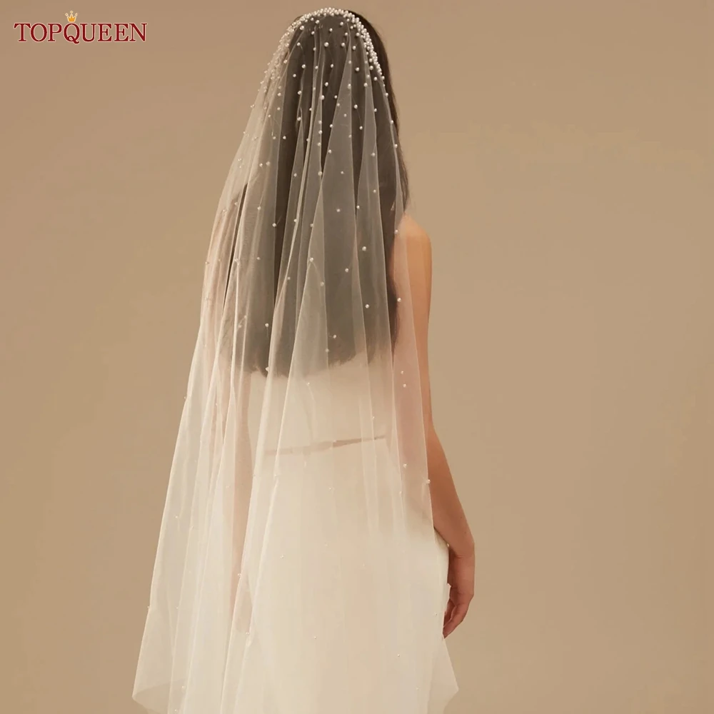 

Свадебная фата TOPQUEEN V172, элегантная женская фата, однослойная, с жемчугом и гребнем, белая/цвета слоновой кости, свадебные аксессуары