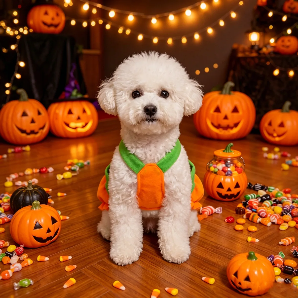 Halloween pumpkin pet strap skirt, funny transformation pumpkin clothes, teddy bear small dog cat view 3