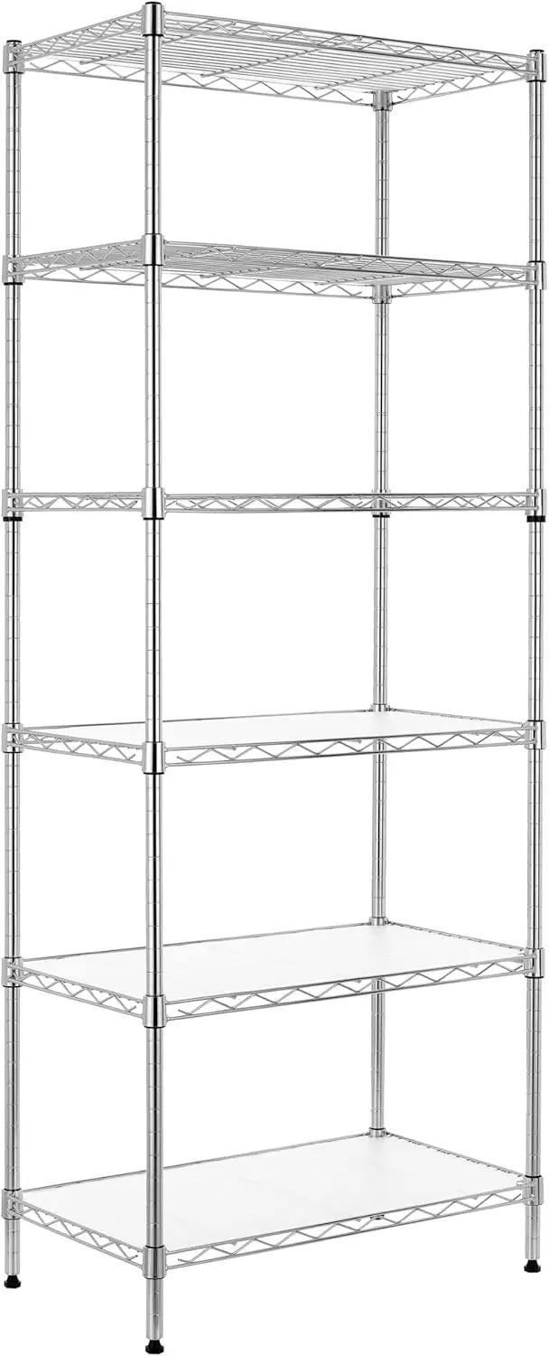 

6-Tier Adjustable Steel Wire Shelving Unit with PE Mats, NSF Certified, Chrome Finish, 1500 lbs Capacity