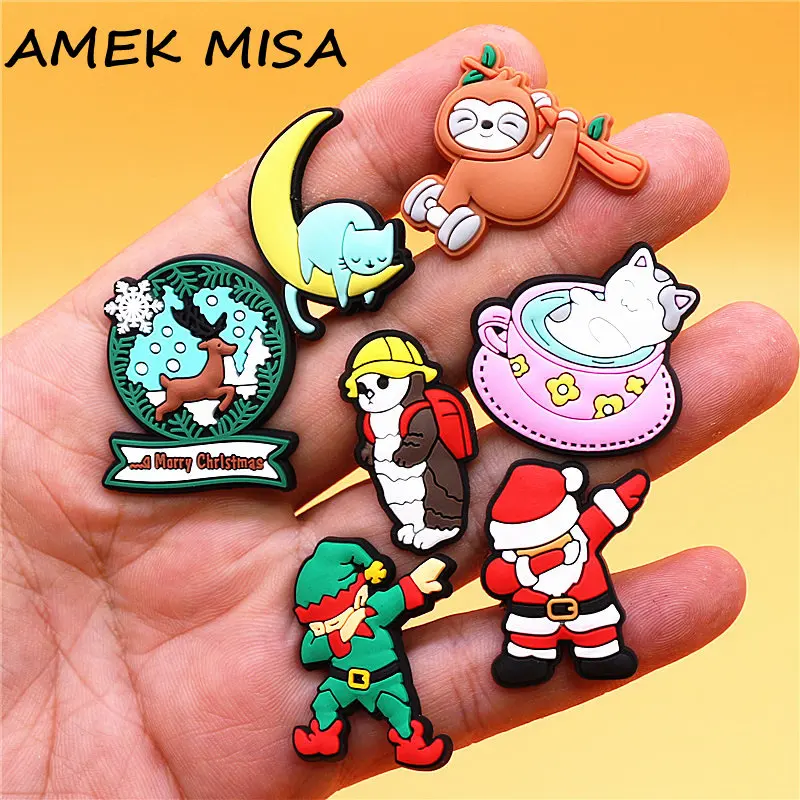 1pcs Cool Santa SWAG Shoe Charms Accessories PVC Kawaii Lazy Kitty Clogs Pins Badge Shoe Clips Buckle Fit Unisex Gifts