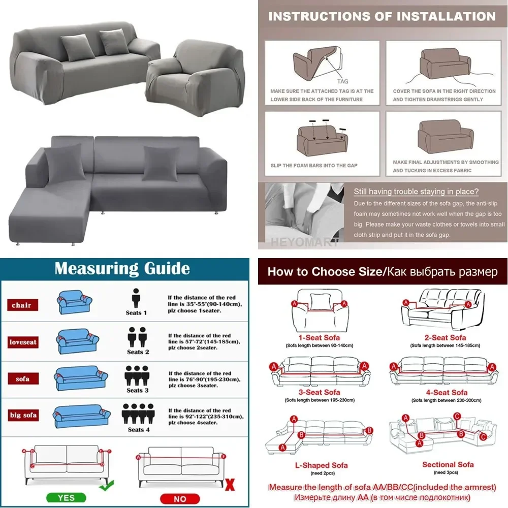 Solid Color Elastic Sofa Covers for Living Room Spandex Sectional Corner Sofa Slipcovers Couch Chair Cover 1/2/3/4 Seater