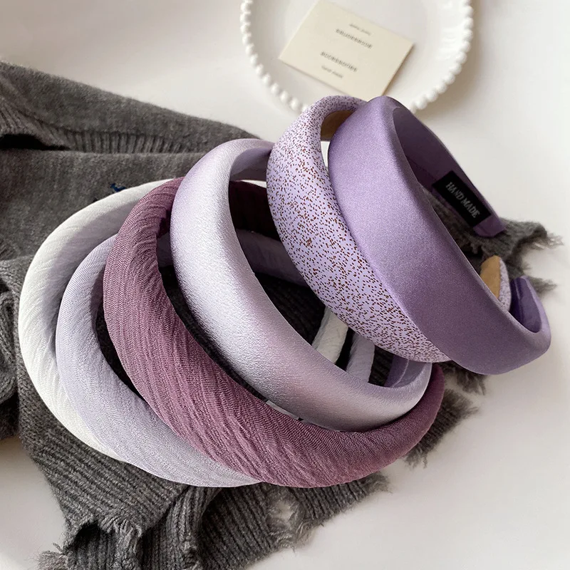 Women Satin Gloss High End Thick Sponge Headband Solid Color Simple Elegant Hair Accessories Korean Wide-Brimmed Hair Hoop