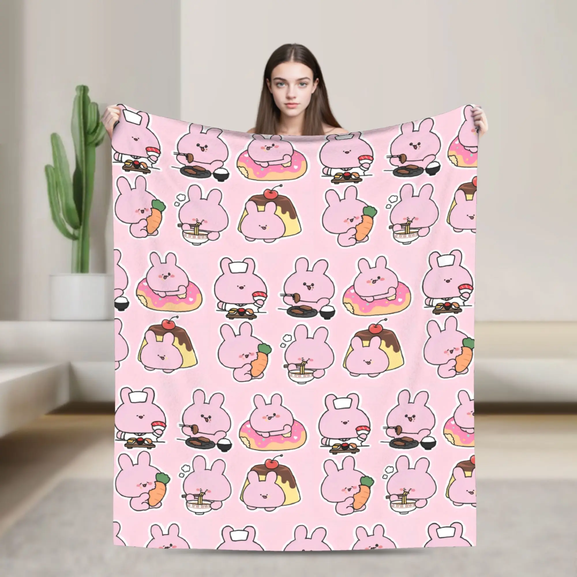 

Asamimichaan Asleep Cartoon Flannel Blankets Cute Asamimi Funny Throw Blankets for Sofa Bedding Lounge 125*100cm Rug Piece,