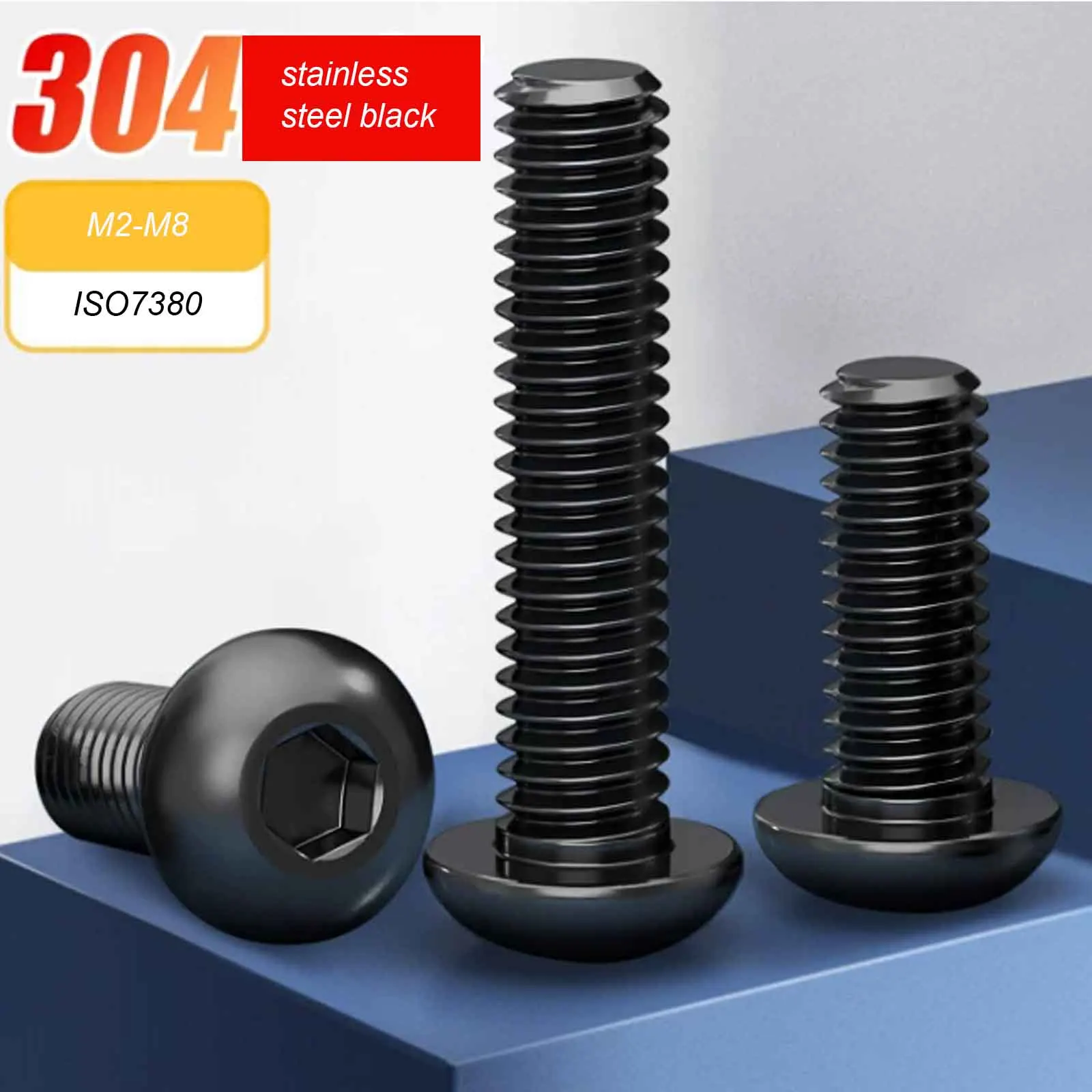 2/50pcs Black 304 Stainless Steel Hexagon Hex Socket Button Allen Head Screw M2 M2.5 M3 M4 M5 M6 M8 Bolt Length 3-60mm ISO7380