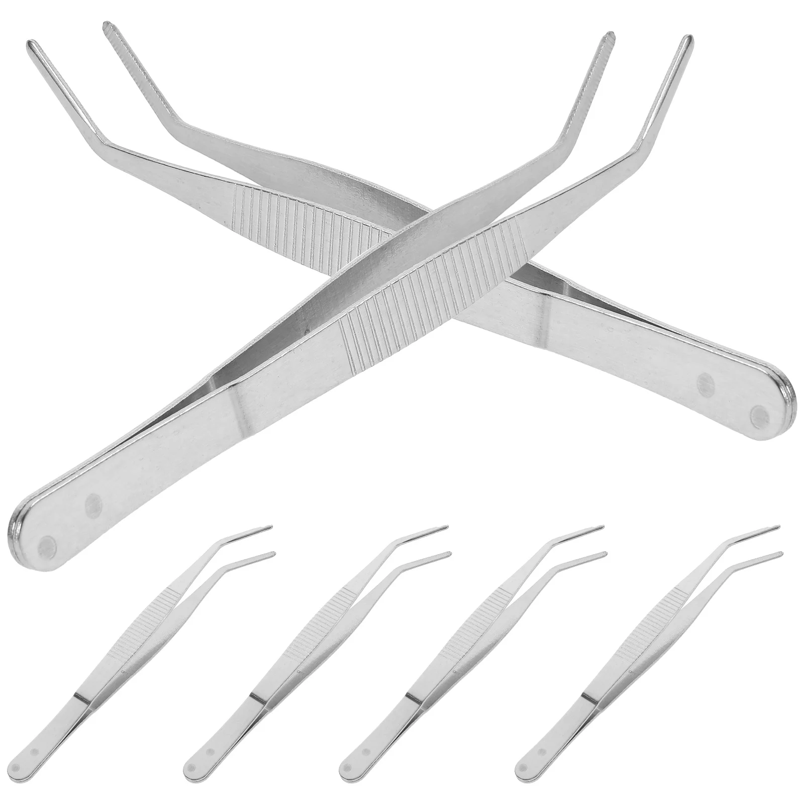 

6 Pcs Stainless Steel Tweezers Medical Grade Curved Tip Kit Personal Use Rust Proof Long Lasting Eyelash Makeup Tool