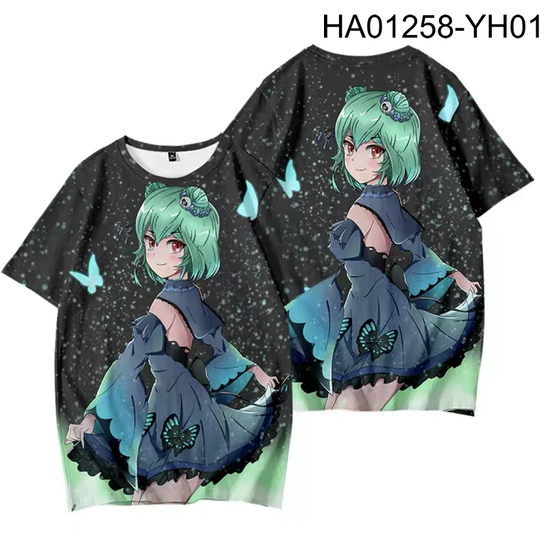 VTuber Uruha rushm kaos motif 3D, pakaian jalanan Jepang populer lengan pendek leher bulat mode musim panas